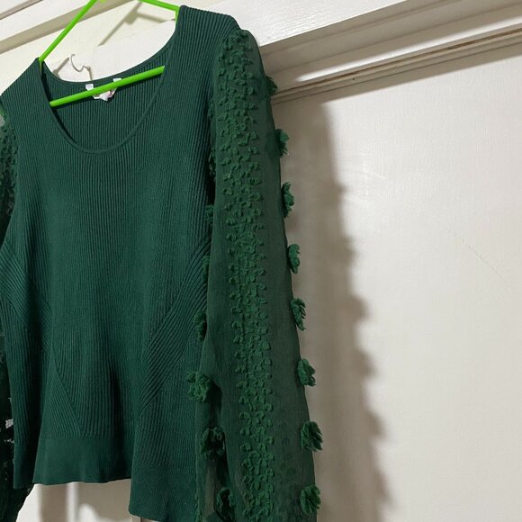 No Boundaries, forest green sweater w/green sheer decorated sleeves, size *L/XL - Picture 5 of 10